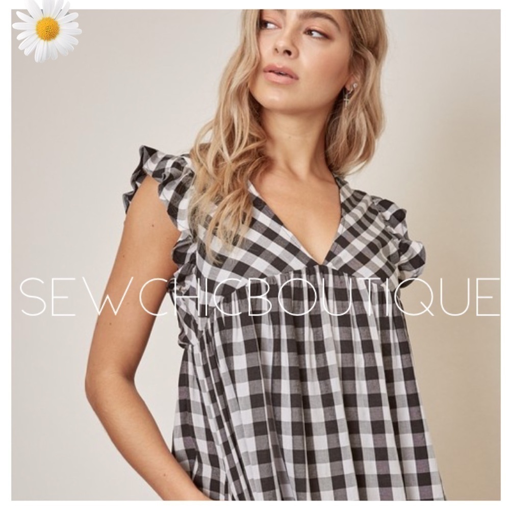 Sleeveless Checkered Ruffle Mini Dress - Picture 2 of 4